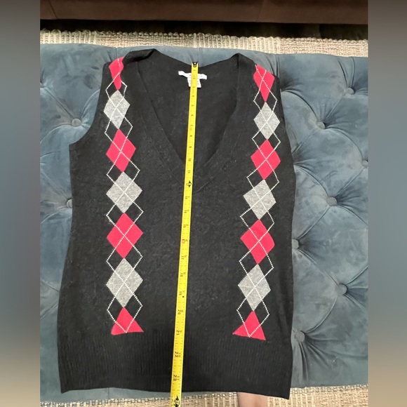 CABI Argyle 100% Lambswool Sweater Vest Size Medium Women’s Charcoal Grey - Picture 3 of 6